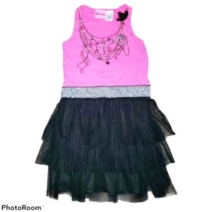 Mad Style Girl's Tank Top Dress with Tutu Skirt Pink and Black 406